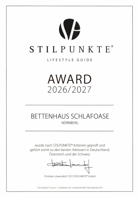 stilpunkt-award-gold-bettenhaus-schlafoase-nuernberg Team-Qualifiziert-Regional-Zertifiziert-Engagiert | Bettenhaus Schlafoase