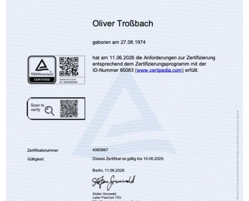 oliver-trossbach-urkunde-garant-bettenfachberater-mit-tuev_rheinland-geprüfter-Qualifikation-bettenhaus-schlafoase-nuernberg Team-Qualifiziert-Regional-Zertifiziert-Engagiert | Bettenhaus Schlafoase