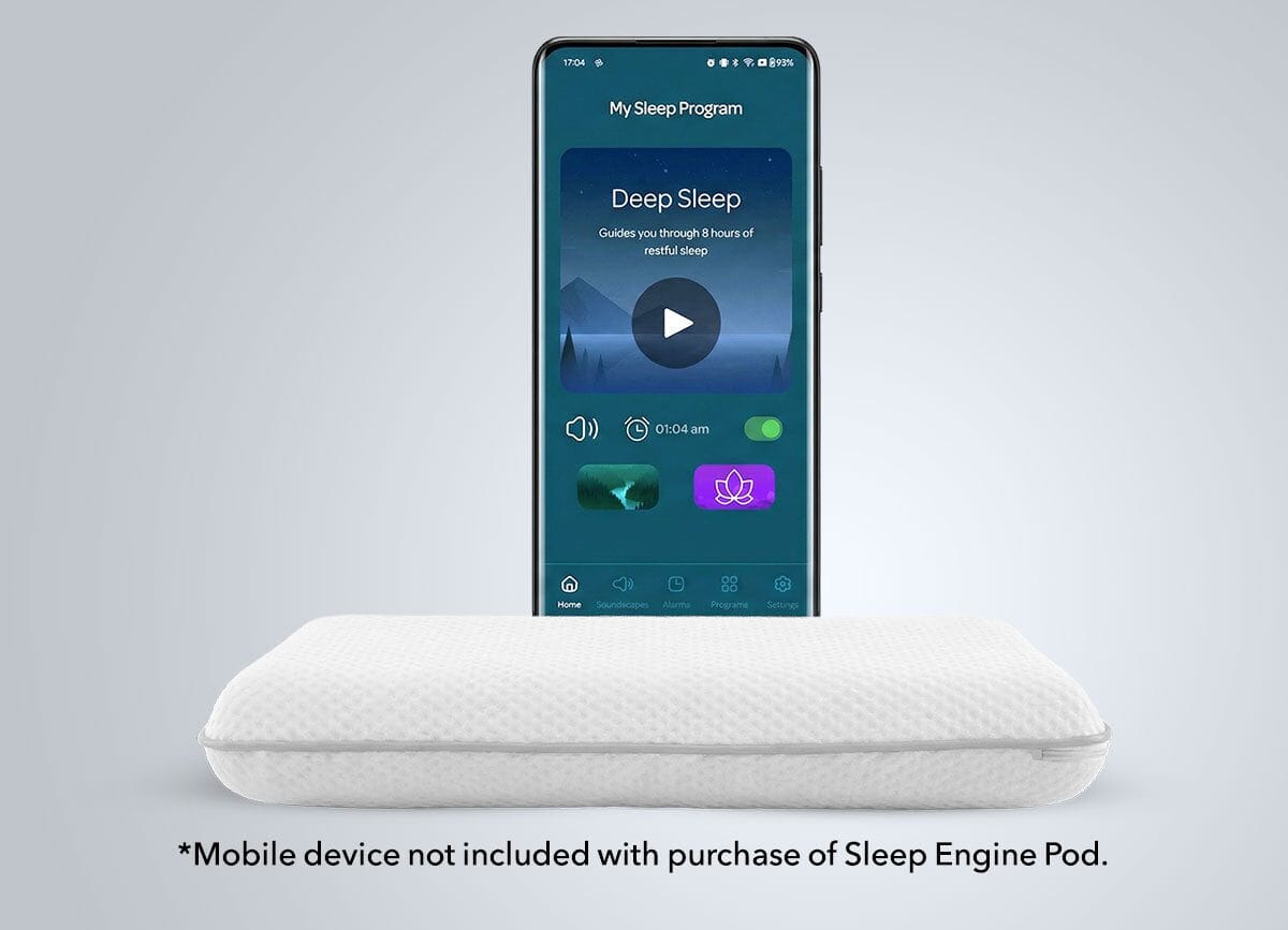 SleepEngine App mit dem Schlafprogramm Deep Sleep neben dem SleepEngine POD