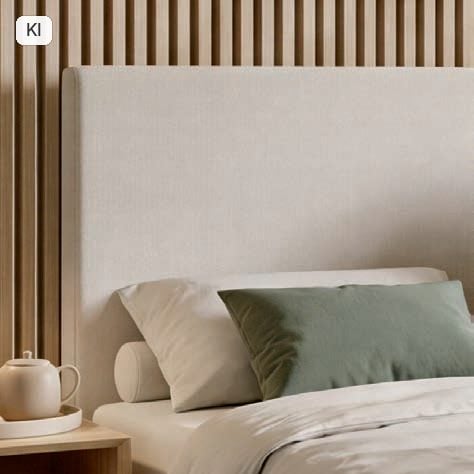 Kirchner Betten das "für immer" Funktionsbett 6 Hohes Kopfteil des KIRCHNER Nevara mit stärkerer Polsterung in Polsterstoff Fenix (Bild KI-unterstützt, Produkt real)